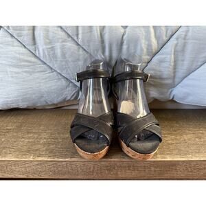 Dana Buchman Black Fabric Cork Wedge Heels Women's size 8.5